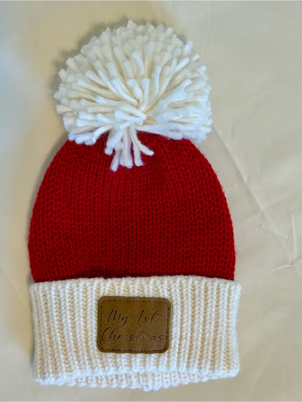 Little Me Red and White Pom Pom Beanie Hat